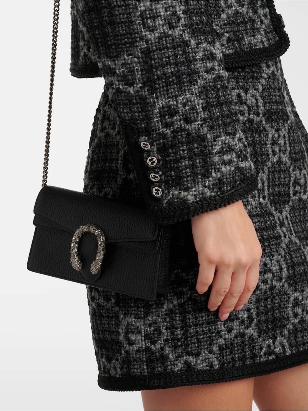 Gucci  Leather Shoulder Bag with Crystal Horseshoe Accent